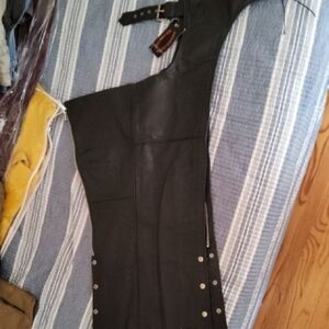 Black Leather Chaps with Buckle Detail